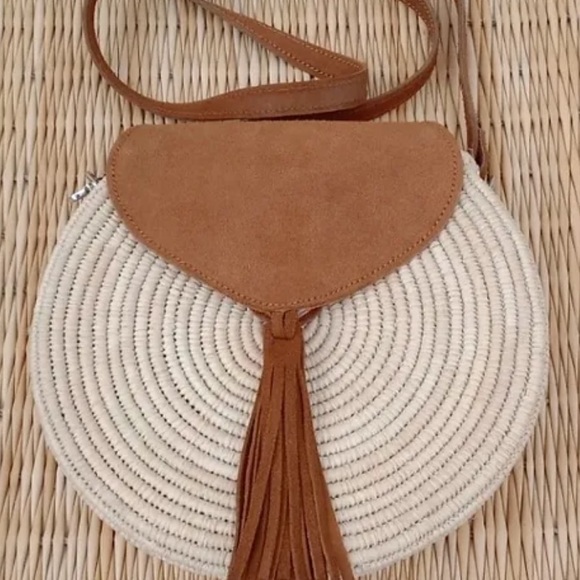 loowie Handbags - Loowie Suzy Raffia and suede leather Crossbody Bag woven spring summer camel